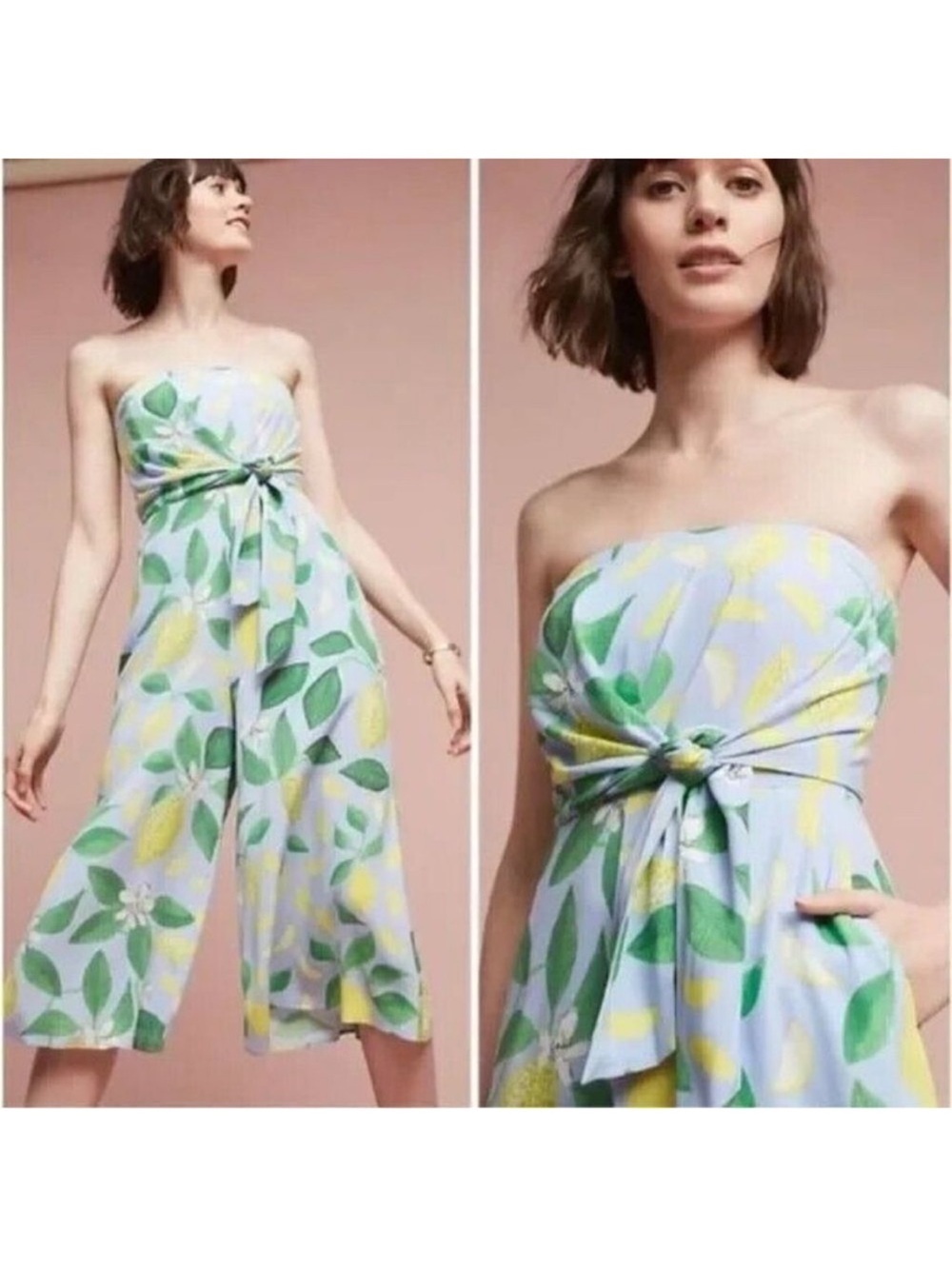 Anthropologie Maeve Lemon Grove Tie Front Wide Leg Jumpsuit - Size 2
